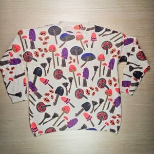 Whimsical Psychedelic Mushroom Print Oversized Sweater Cotton Wool Blend READ